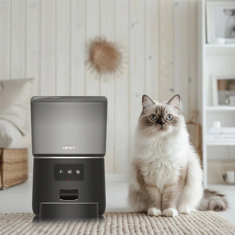 NPET 4L Automatic Smart Pet Feeder – Stainless Steel Bowl, Customizable 1–9 Portions for Cats & Dogs