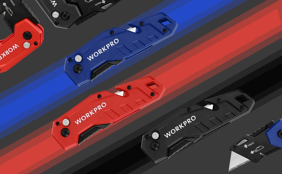 WORKPRO Folding Utility Knife Quick Change Blade Folding Knife Outdoor Camping Tool 10pcs blades included