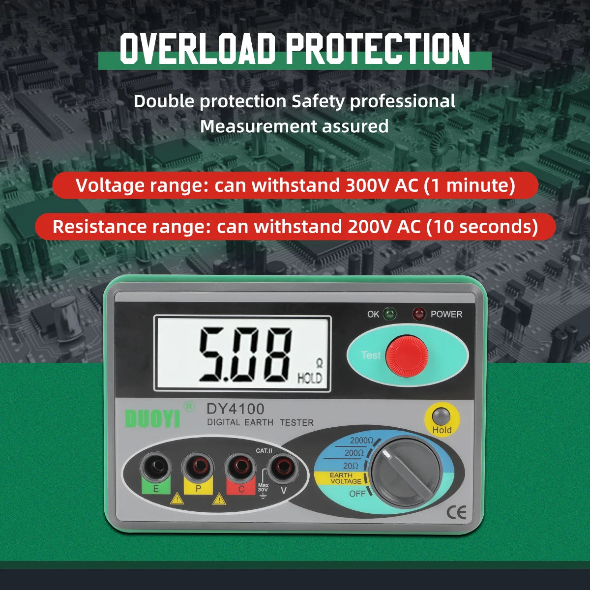 DUOYI DY4100 Digital Resistance Tester – Earth Ground Meter & High-Accuracy Multimeter for Power Systems