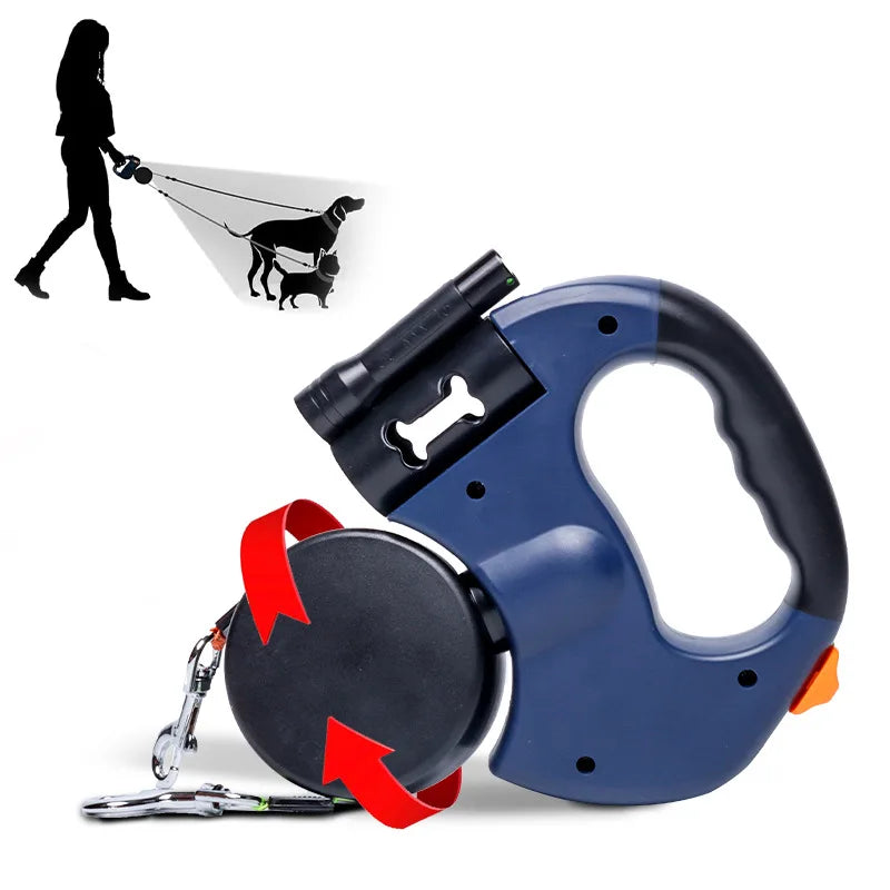 2-in-1 Retractable Dog Leash with Flashlight – Dual Pet Walking Leash