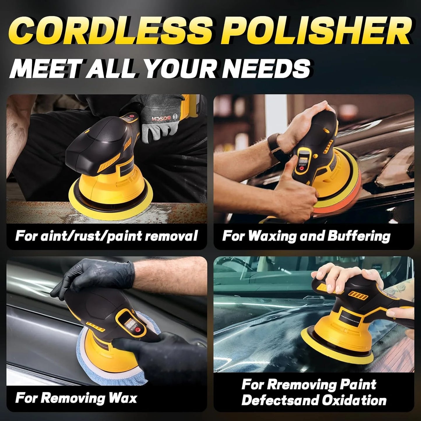 6000RPM Brushless Car Buffer Polisher with 8 Variable Speed, Car Polisher for Detailing/Polishing/Waxing for DeWalt 20v Battery