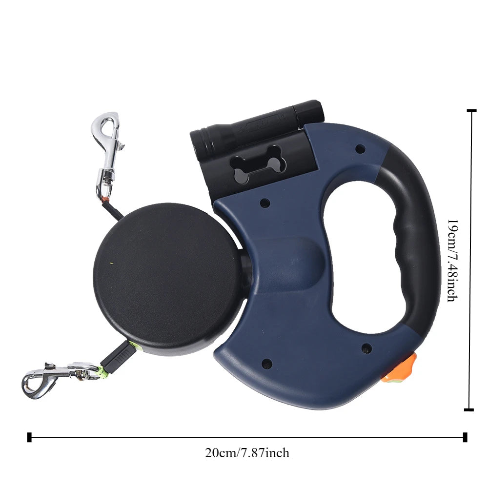 2-in-1 Retractable Dog Leash with Flashlight – Dual Pet Walking Leash