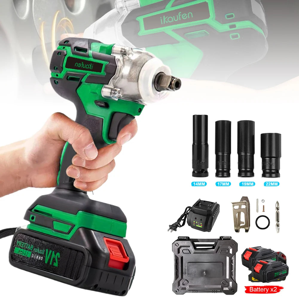 380N Large Torque Brushless Electric Wrench 21V Industrial Lithium Battery Charging for Cow Rack Woodworking Auto Repair