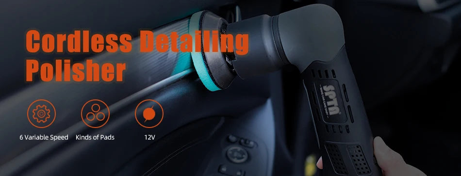 SPTA 12V Cordless Dual Action Car Polisher – Mini Scratch Remover with 1/2/3 Inch Pads & 2 Batteries
