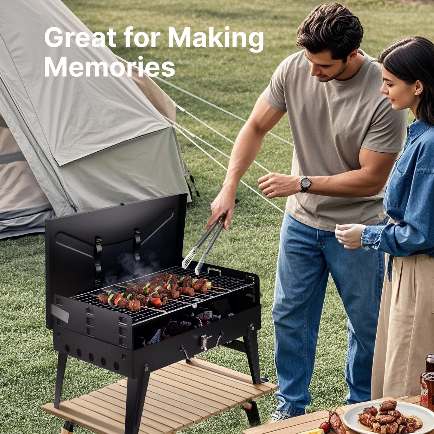 Portable Foldable Charcoal BBQ Grill – Adjustable Height, Compact & Easy to Clean for Camping