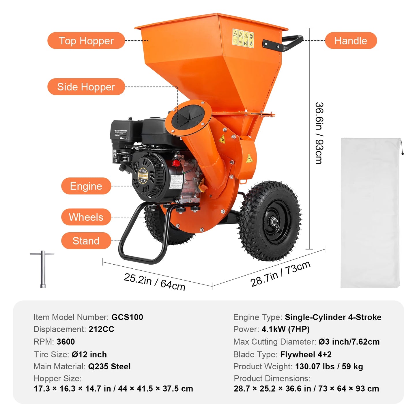 VEVOR Wood Chipper Shredder Mulcher Heavy Duty Gas Powered 4.1/8.6KW Engine Woodchipper Fast Wood Chipping Chopping for Forestry