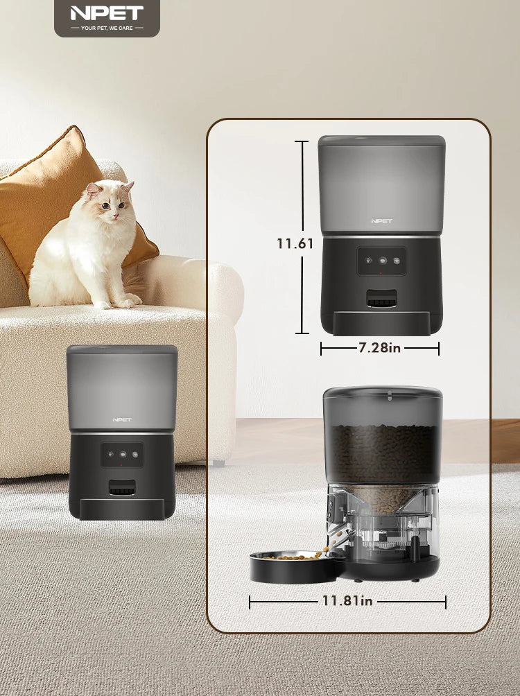 NPET 4L Automatic Smart Pet Feeder – Stainless Steel Bowl, Customizable 1–9 Portions for Cats & Dogs