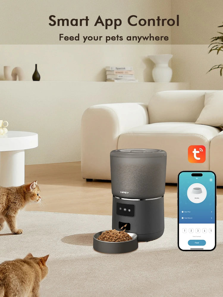 NPET 4L Automatic Smart Pet Feeder – Stainless Steel Bowl, Customizable 1–9 Portions for Cats & Dogs