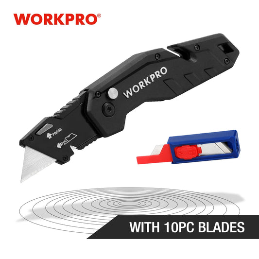 WORKPRO Folding Utility Knife Quick Change Blade Folding Knife Outdoor Camping Tool 10pcs blades included