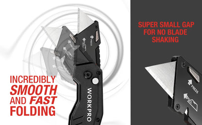 WORKPRO Folding Utility Knife Quick Change Blade Folding Knife Outdoor Camping Tool 10pcs blades included