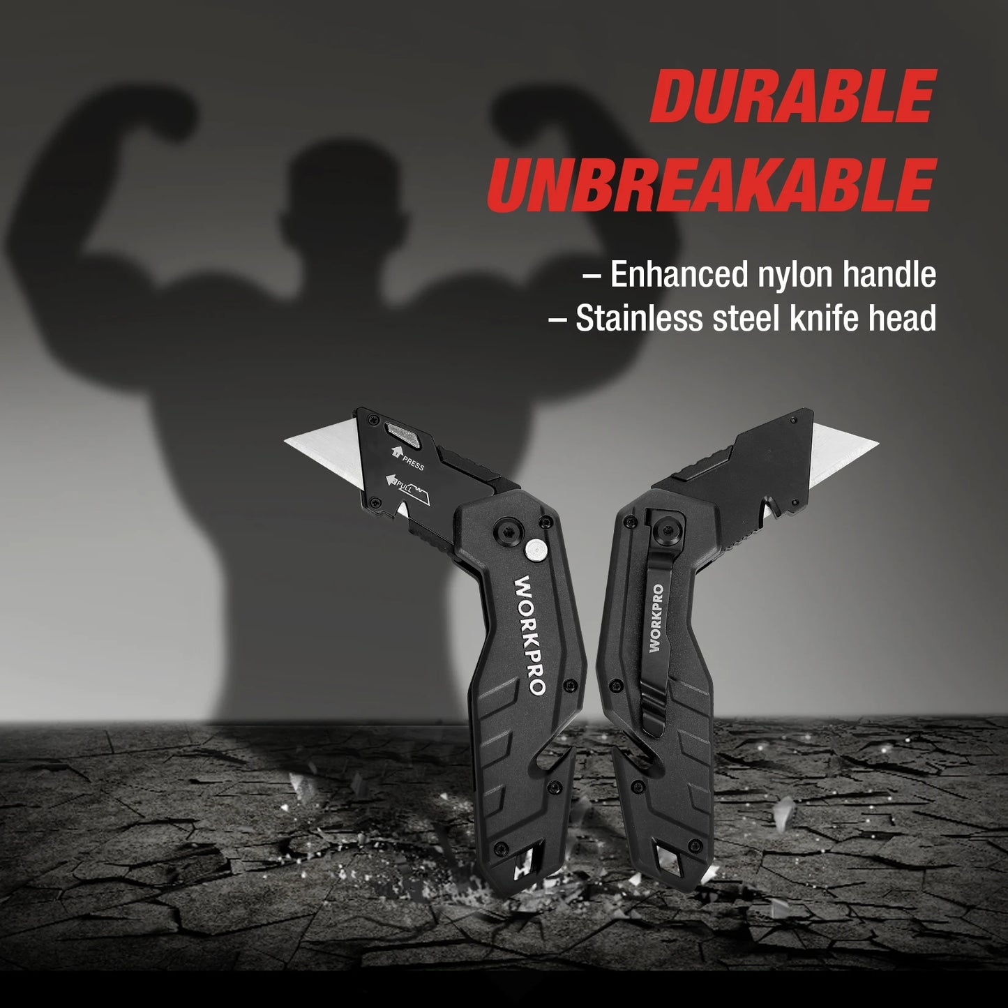WORKPRO Folding Utility Knife Quick Change Blade Folding Knife Outdoor Camping Tool 10pcs blades included