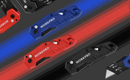 WORKPRO Folding Utility Knife Quick Change Blade Folding Knife Outdoor Camping Tool 10pcs blades included