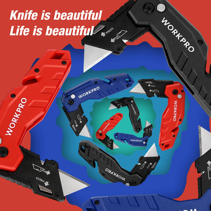 WORKPRO Folding Utility Knife Quick Change Blade Folding Knife Outdoor Camping Tool 10pcs blades included
