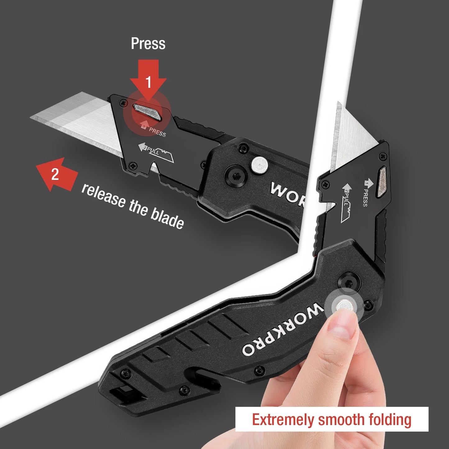 WORKPRO Folding Utility Knife Quick Change Blade Folding Knife Outdoor Camping Tool 10pcs blades included