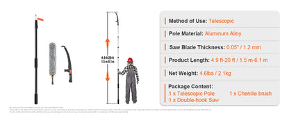 SucceBuy Manual Pole Saw Extendable Tree Pruner Sharp Steel Blade for Branches Trimming with Lightweight Aluminum Alloy Handle