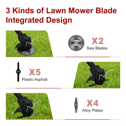 Electric Weed Wacker Cordless Lawn Mower Foldable Grass Trimmer Lightweight With Two Battery 2000mah 21V for Garden Yard Lawn
