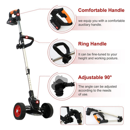 Electric Weed Wacker Cordless Lawn Mower Foldable Grass Trimmer Lightweight With Two Battery 2000mah 21V for Garden Yard Lawn