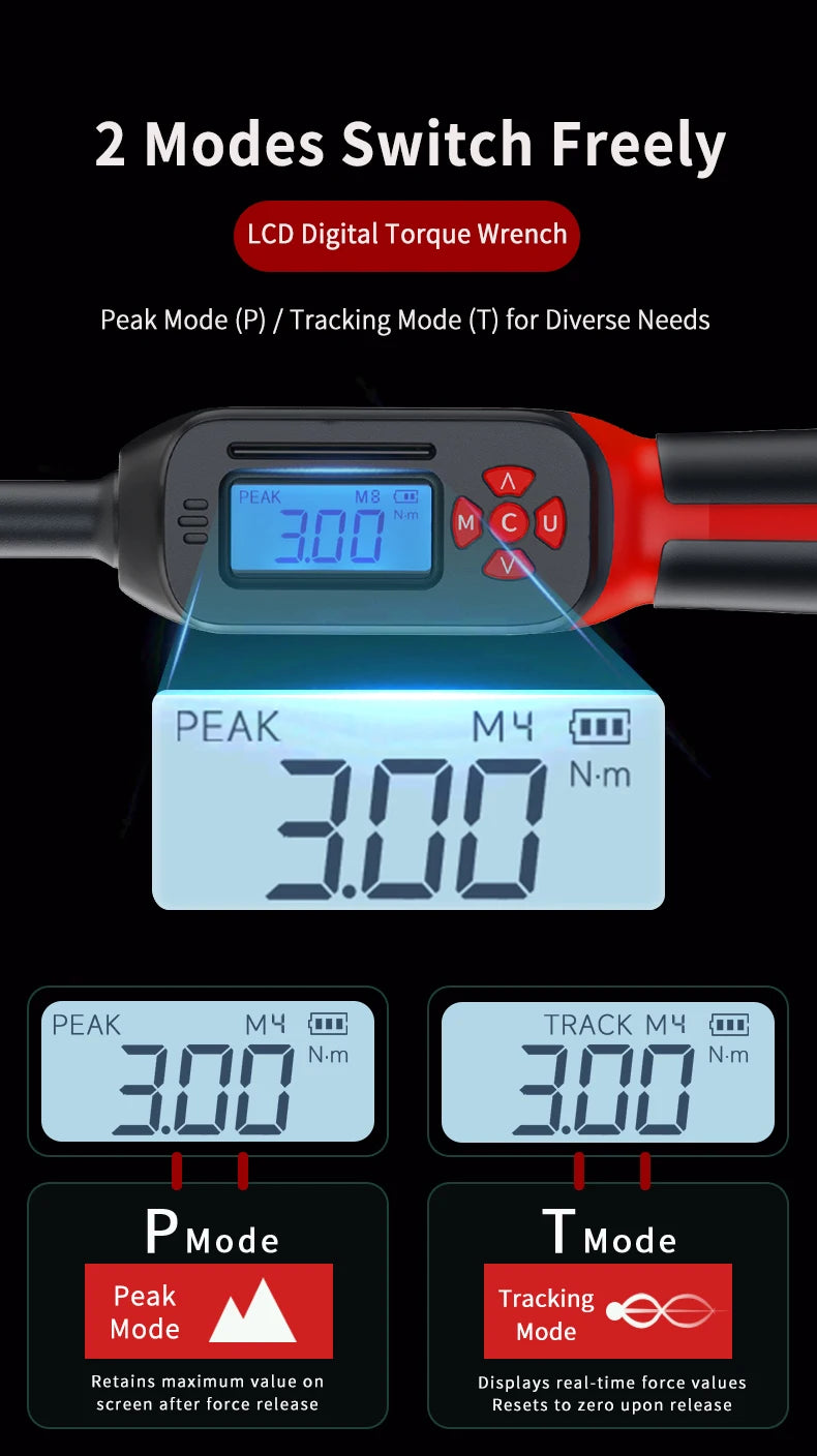 MoveCrab Digital Torque Wrench 0.6-85Nm Range with Dual Direction Ratchet±2% Accuracy with Vibration Buzzer LED Alert