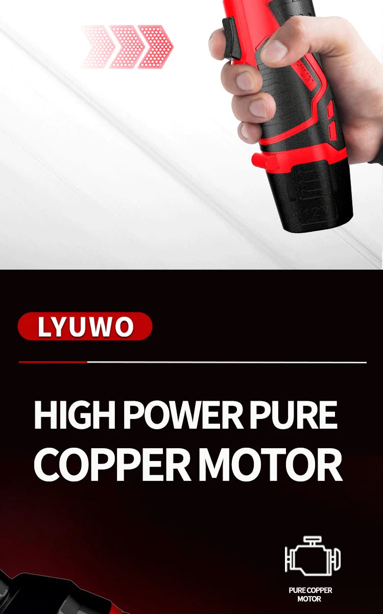 LYUWO 3/8 Rechargeable Electric , Ratchet Set, Angle Drill, Screwdriver To Remove Screw Nut, Automobile Maintenance Tool 2 Batte