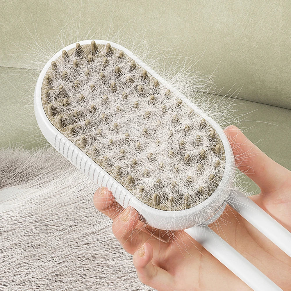 3-in-1 Pet Steam Brush | Electric Grooming & Massage Comb (USB Rechargeable)