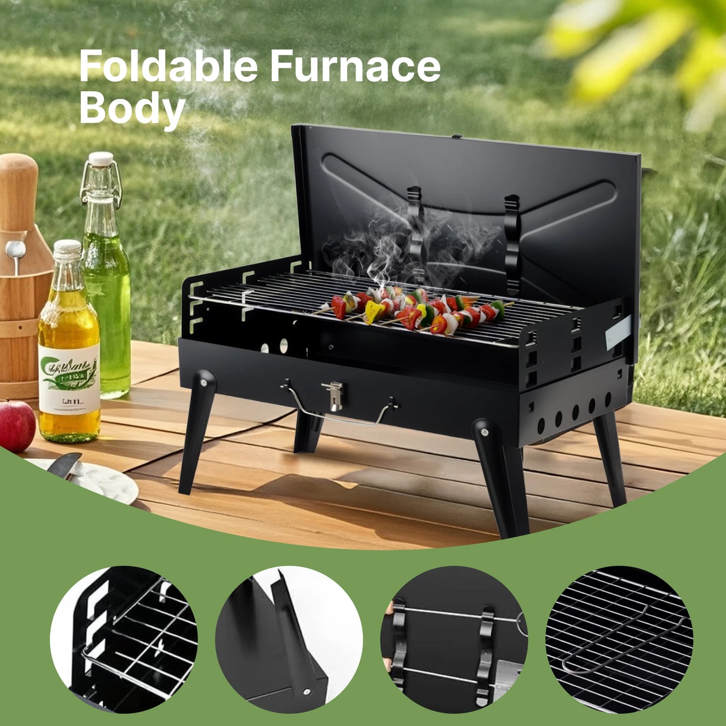 Portable Foldable Charcoal BBQ Grill – Adjustable Height, Compact & Easy to Clean for Camping