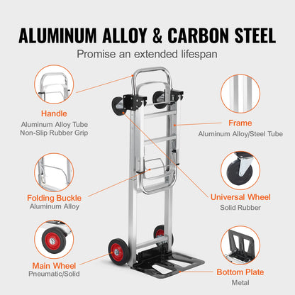 SucceBuy Folding Hand Truck Aluminum Heavy Duty Industrial Collapsible Dolly Cart for Transport Moving in Warehouse Supermarket