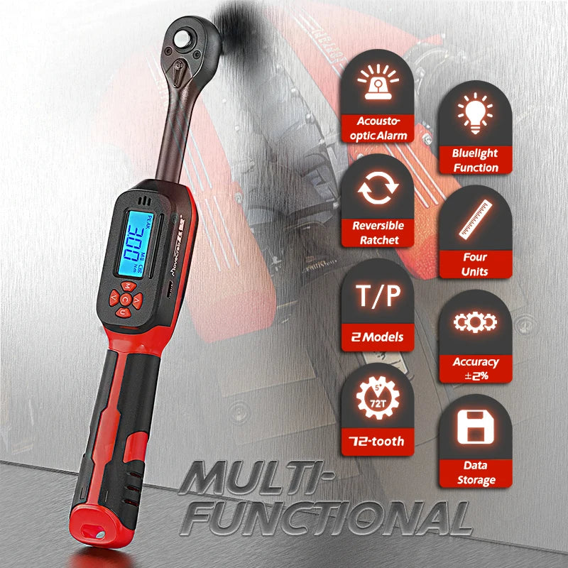 MoveCrab Digital Torque Wrench 0.6-85Nm Range with Dual Direction Ratchet±2% Accuracy with Vibration Buzzer LED Alert