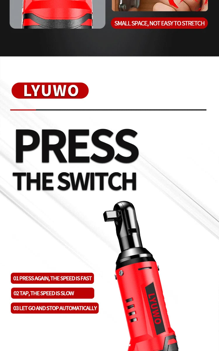 LYUWO 3/8 Rechargeable Electric , Ratchet Set, Angle Drill, Screwdriver To Remove Screw Nut, Automobile Maintenance Tool 2 Batte