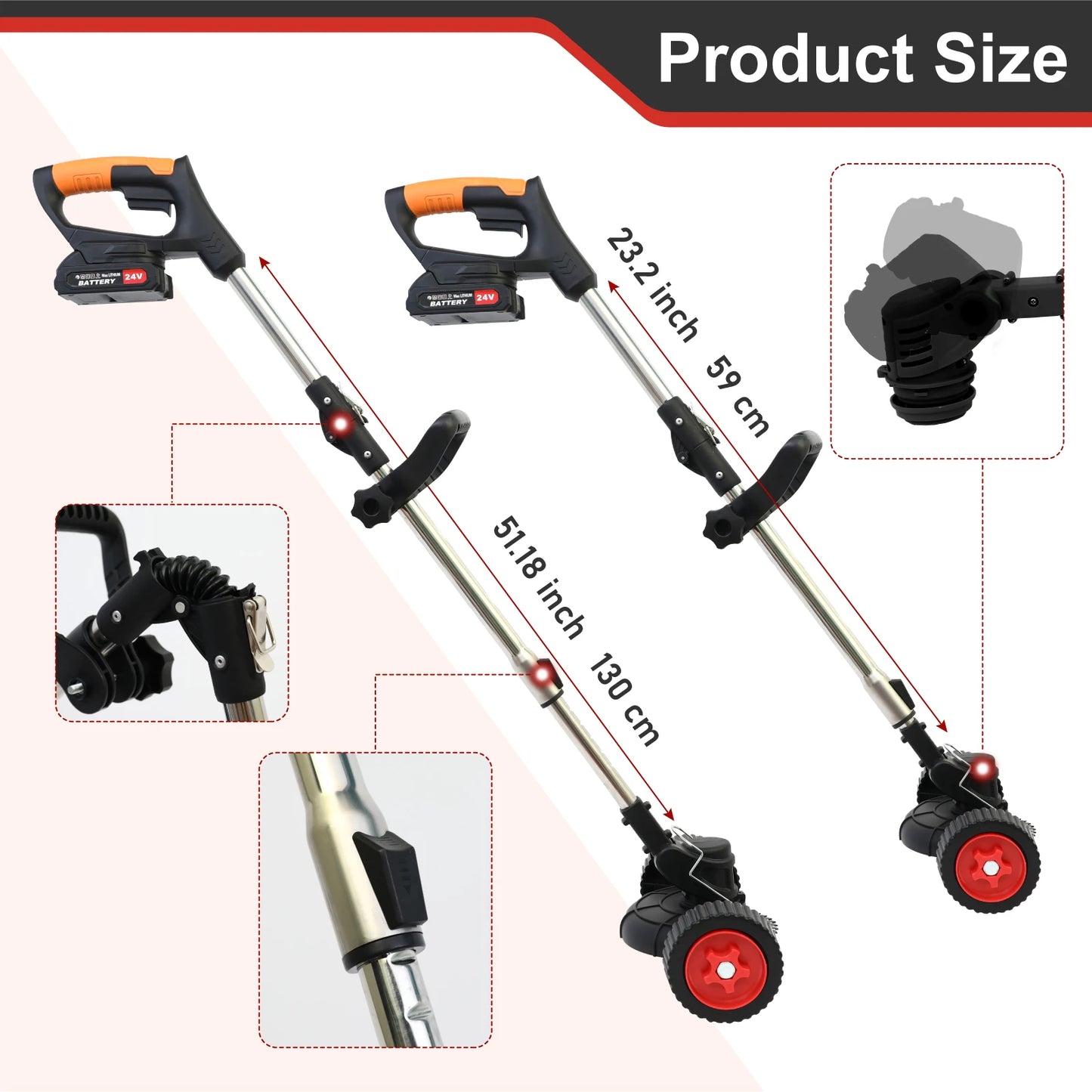 Electric Weed Wacker Cordless Lawn Mower Foldable Grass Trimmer Lightweight With Two Battery 2000mah 21V for Garden Yard Lawn