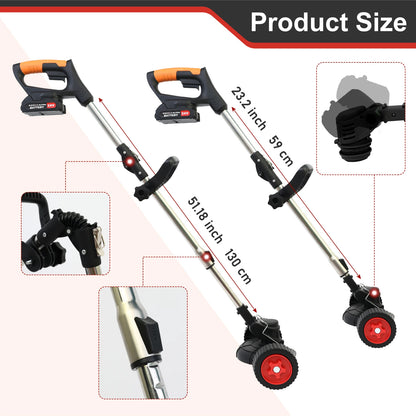 Electric Weed Wacker Cordless Lawn Mower Foldable Grass Trimmer Lightweight With Two Battery 2000mah 21V for Garden Yard Lawn