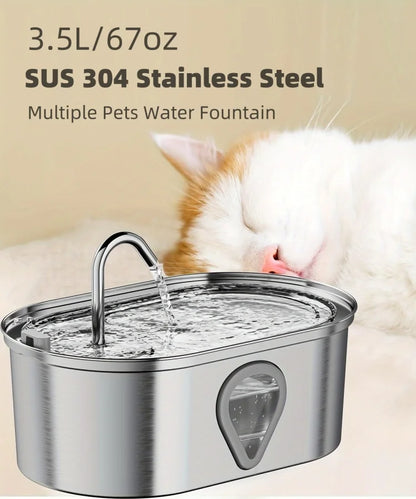 3.5L Automatic Pet Water Dispenser – Stainless Steel Cat Fountain with LED Light