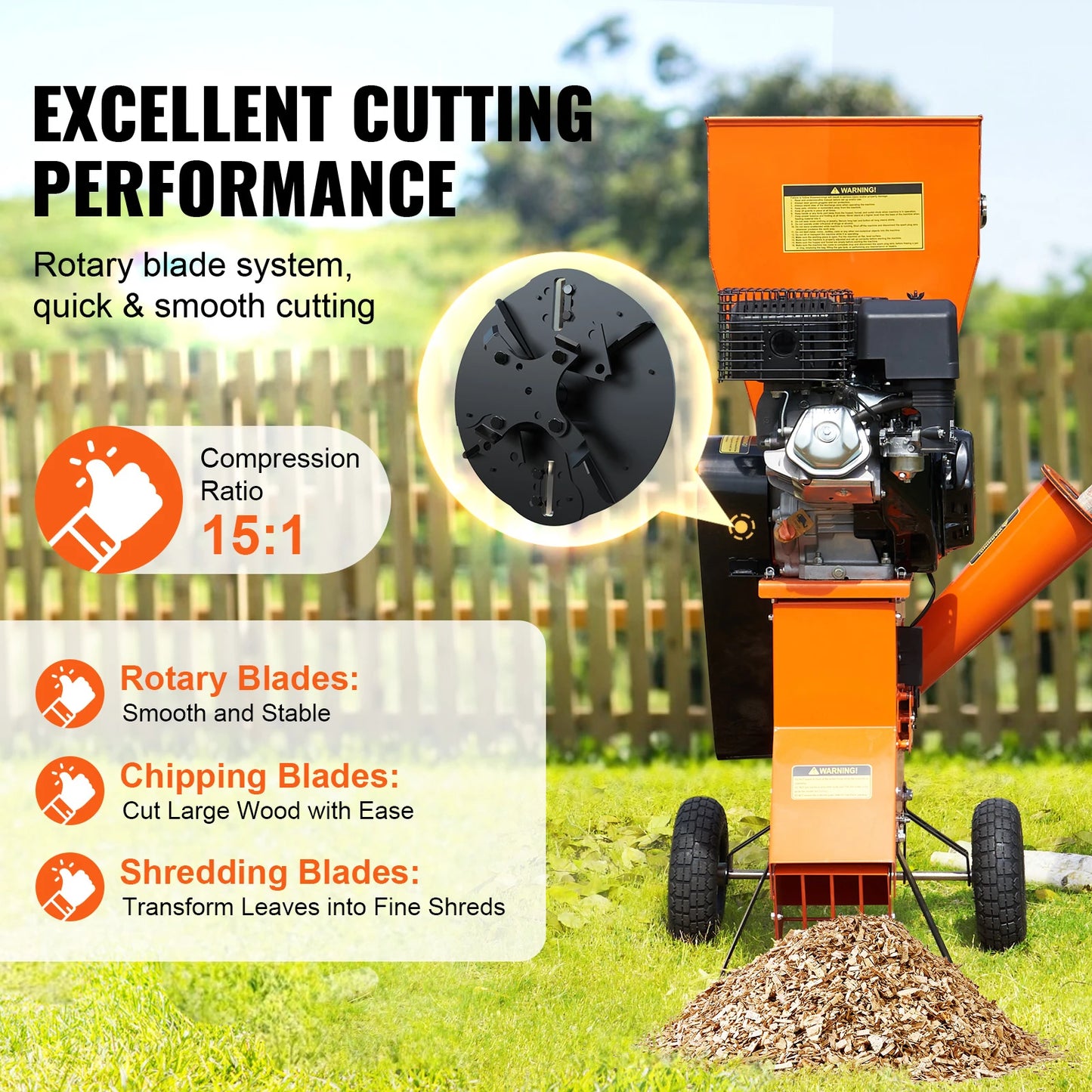 VEVOR Wood Chipper Shredder Mulcher Heavy Duty Gas Powered 4.1/8.6KW Engine Woodchipper Fast Wood Chipping Chopping for Forestry