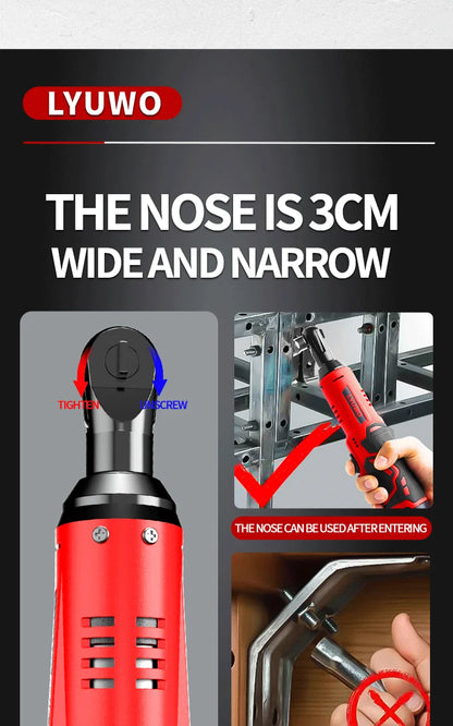 LYUWO 3/8 Rechargeable Electric , Ratchet Set, Angle Drill, Screwdriver To Remove Screw Nut, Automobile Maintenance Tool 2 Batte