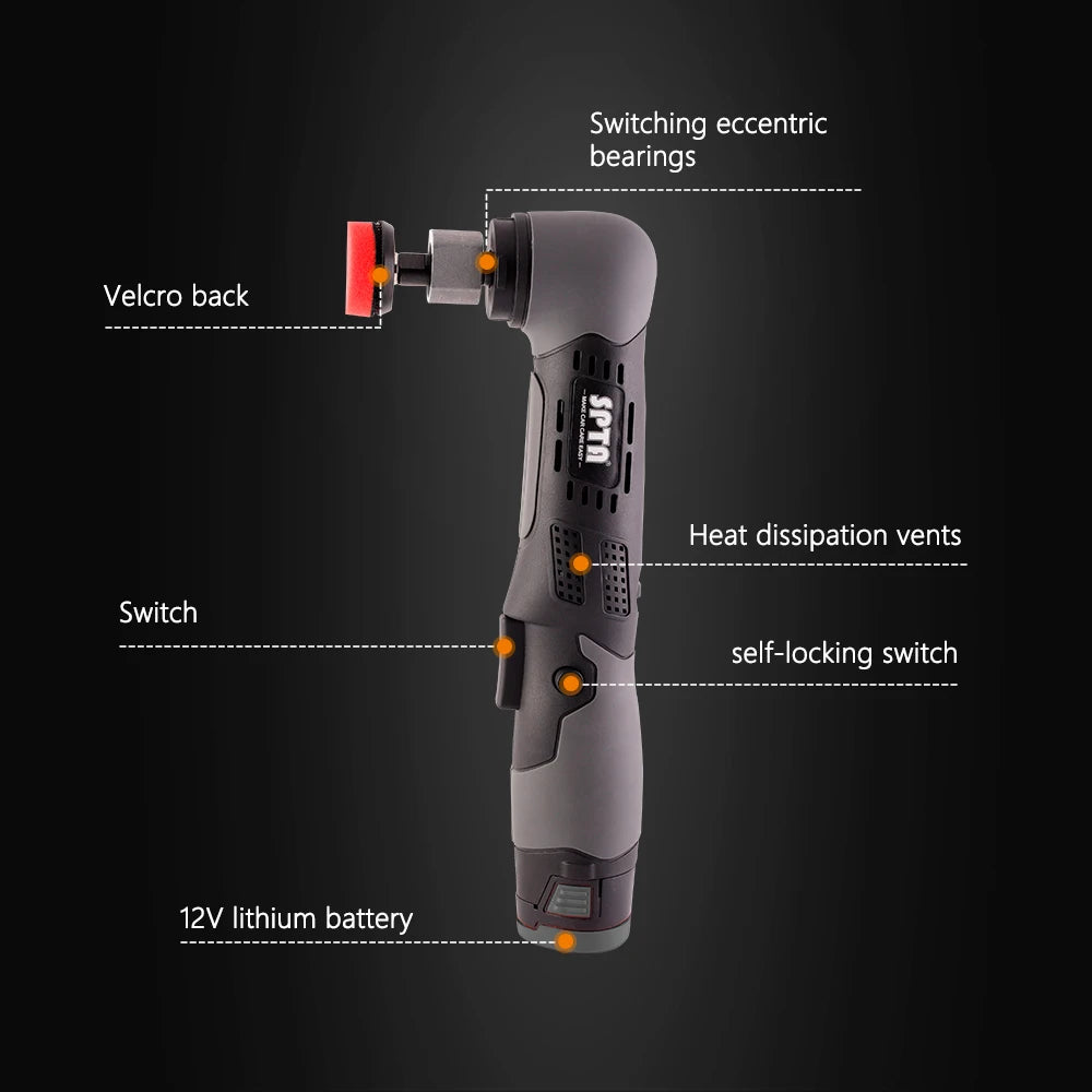 SPTA 12V Cordless Dual Action Car Polisher – Mini Scratch Remover with 1/2/3 Inch Pads & 2 Batteries