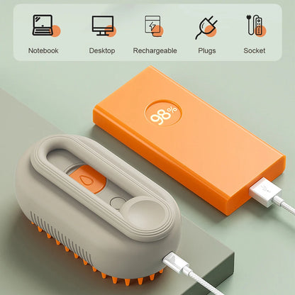 3-in-1 Pet Steam Brush | Electric Grooming & Massage Comb (USB Rechargeable)