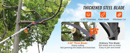 SucceBuy Manual Pole Saw Extendable Tree Pruner Sharp Steel Blade for Branches Trimming with Lightweight Aluminum Alloy Handle