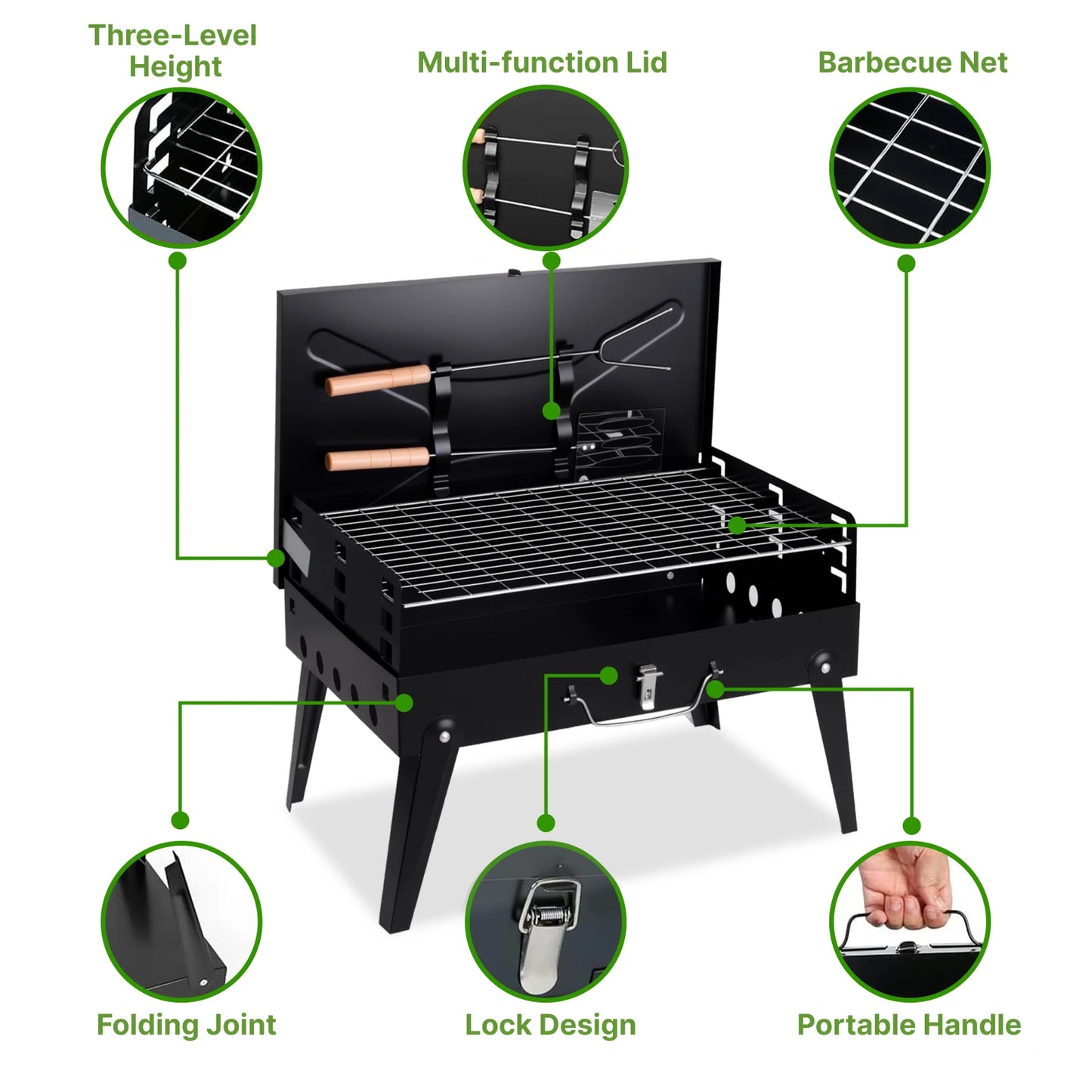 Portable Foldable Charcoal BBQ Grill – Adjustable Height, Compact & Easy to Clean for Camping