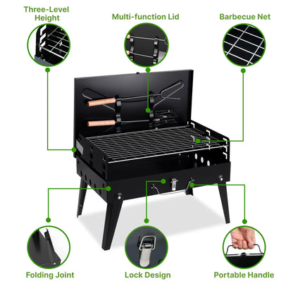 Portable Foldable Charcoal BBQ Grill – Adjustable Height, Compact & Easy to Clean for Camping