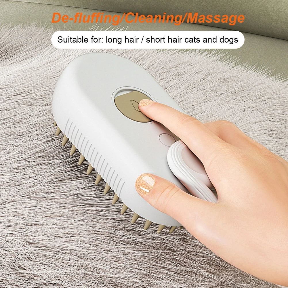 3-in-1 Pet Steam Brush | Electric Grooming & Massage Comb (USB Rechargeable)