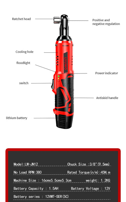 LYUWO 3/8 Rechargeable Electric , Ratchet Set, Angle Drill, Screwdriver To Remove Screw Nut, Automobile Maintenance Tool 2 Batte