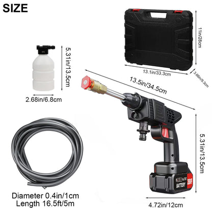 450W Cordless Electric Pressure Washer – Portable High Power Cleaner with 2×1200mAh Batteries & Charger for Car, Garden & Home