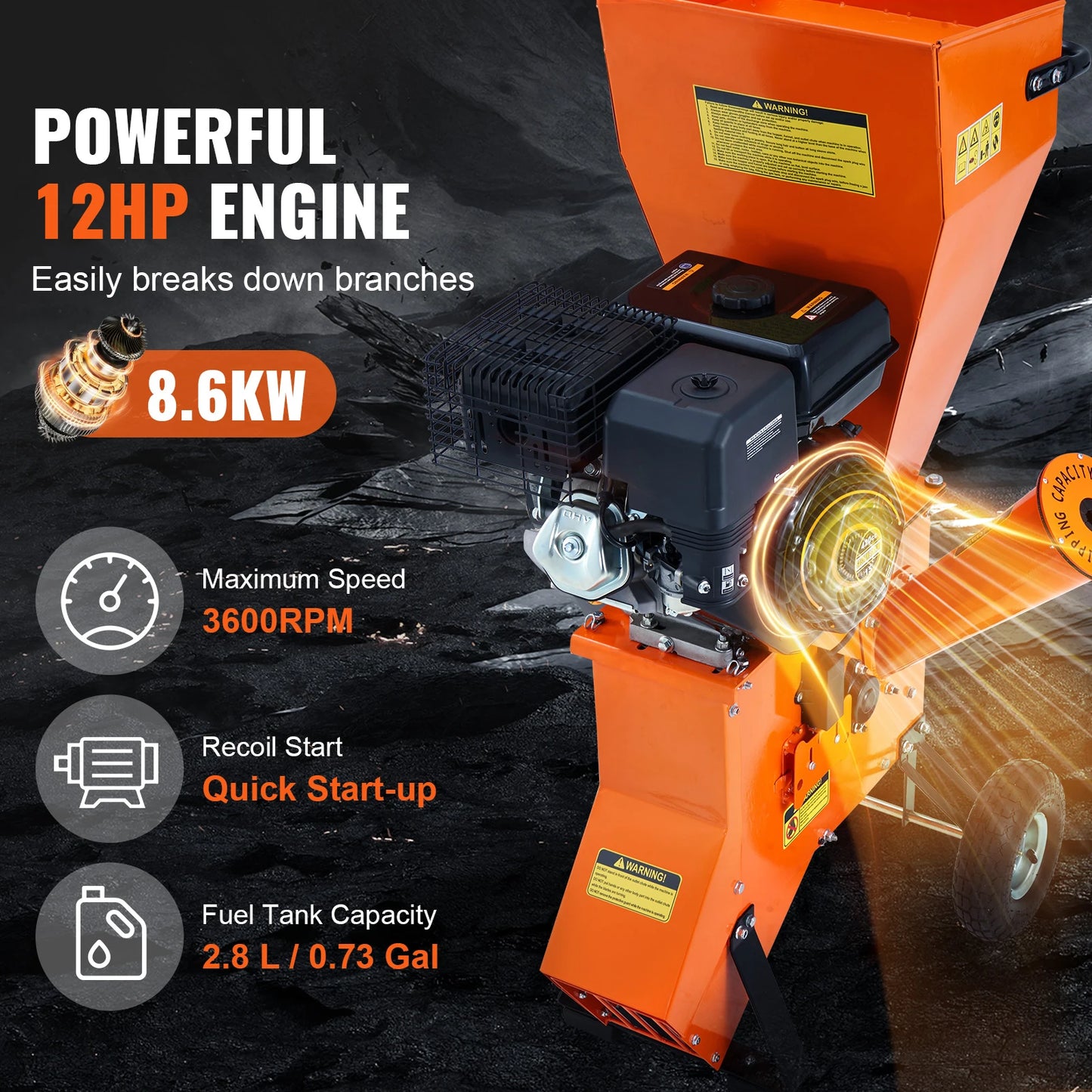 VEVOR Wood Chipper Shredder Mulcher Heavy Duty Gas Powered 4.1/8.6KW Engine Woodchipper Fast Wood Chipping Chopping for Forestry