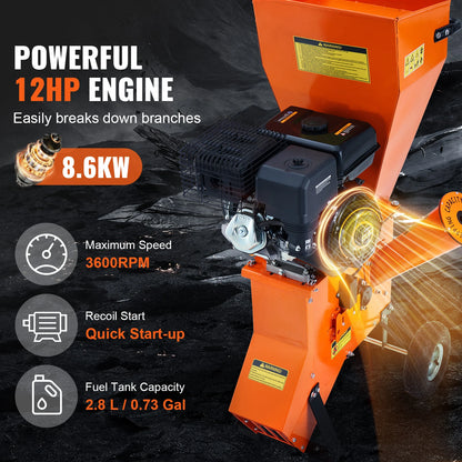 VEVOR Wood Chipper Shredder Mulcher Heavy Duty Gas Powered 4.1/8.6KW Engine Woodchipper Fast Wood Chipping Chopping for Forestry