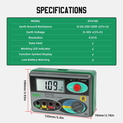 DUOYI DY4100 Digital Resistance Tester – Earth Ground Meter & High-Accuracy Multimeter for Power Systems