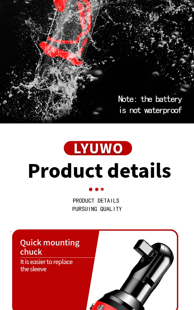 LYUWO 3/8 Rechargeable Electric , Ratchet Set, Angle Drill, Screwdriver To Remove Screw Nut, Automobile Maintenance Tool 2 Batte