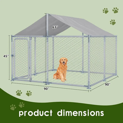 Outdoor Large Dog Kennel Enclosure with Roof - Heavy Duty Dog Kennel House Mesh Big Pet Cage Pen Playpen with Steel Galvanized