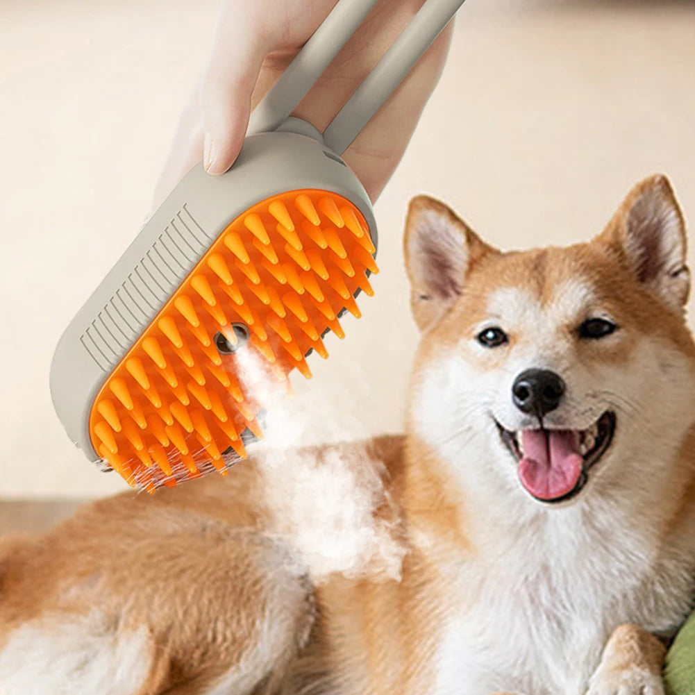 3-in-1 Pet Steam Brush | Electric Grooming & Massage Comb (USB Rechargeable)