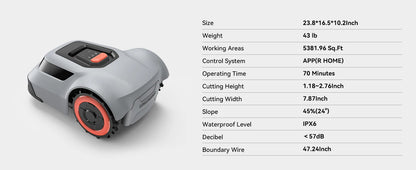 C-TOF Robot Lawn Mower Redkey MGC500 Lawn Mower Robot Cable Break Detection Climbing Capacity 45% App Control Mowing Robot