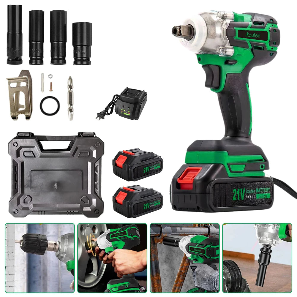 380N Large Torque Brushless Electric Wrench 21V Industrial Lithium Battery Charging for Cow Rack Woodworking Auto Repair