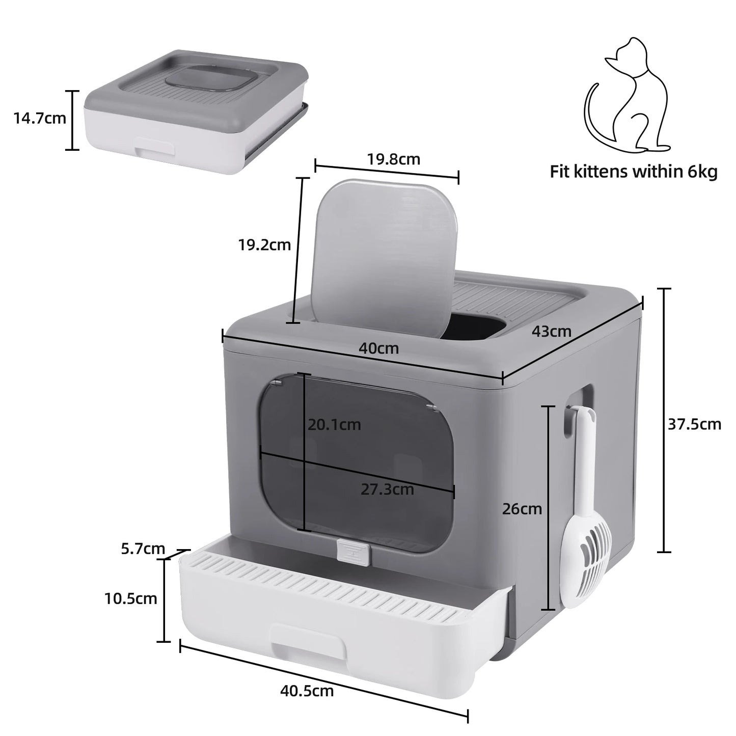 Foldable Enclosed Cat Litter Box with Scoop & Tray – Detachable Front Entry Kitten Toilet